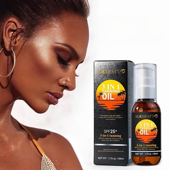 3-in-1 Tanning Oil,Summer Beach Tanning Aid Dark Brown Bronze Body Tanning Oil.Lotion Black Bronzer Oil for Body SPF 25+, Skin-Firming Tanning Lotion for Face, Hydrating After Sun Lotion (1(pcs))