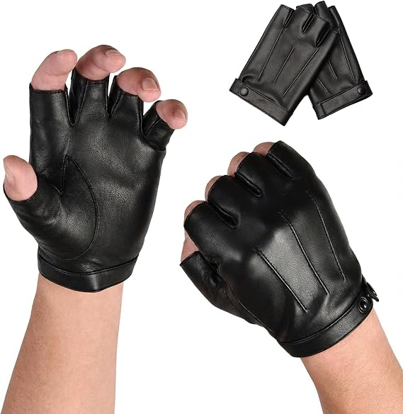 Fingerless Driving Gloves, PU Faux Leather Gloves For Mens, Half Finger Outdoor Sport Mittens Halloween Cosplay Costume