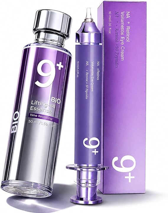 No.9 NA+ Lifting & Wrinkle Care Set – BIO Lifting Sil Essence & Retinol Eye Cream | Firming, Reduce Fine Lines & Depuff | Korean Skincare Anti-Aging Duo for Face, Eyes - Vegan K-Beauty Set