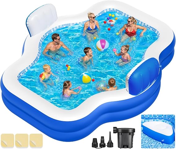 Extra Large Inflatable Swimming Pool with Seats Pump, 10.1TF X 7.5FT Blow-Up Pool Thickened Heavy Duty Family Full Sized Pool for Adults, Inflatable Pools for Garden, Backyard Summer Water Party