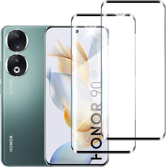 Screen Protector for Honor 90 [2 Pack], 3D Curved Full Coverage Tempered Glass, Bubble Free, Anti-Scratch, HD Clear