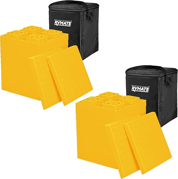 RVMATE RV Leveling Blocks 24 Pack, Heavy Duty Camper Leveling Blocks, Leveling Blocks for RVs, Reduce Trailer Movement, Trailer Leveling Blocks Great for Single and Dual Wheels, Yellow