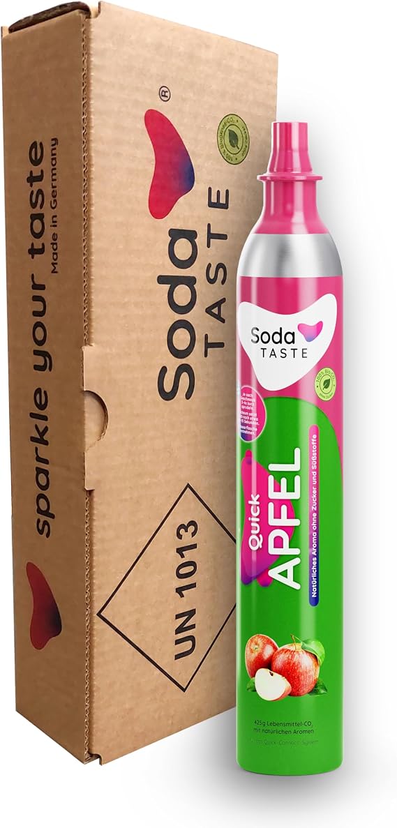SodaTASTE Quick Apple CO2 cylinder (reserve cylinder) for water carbonators with natural apple flavour without syrup for up to 60 litres of sparkling water with flavour) sugar-free