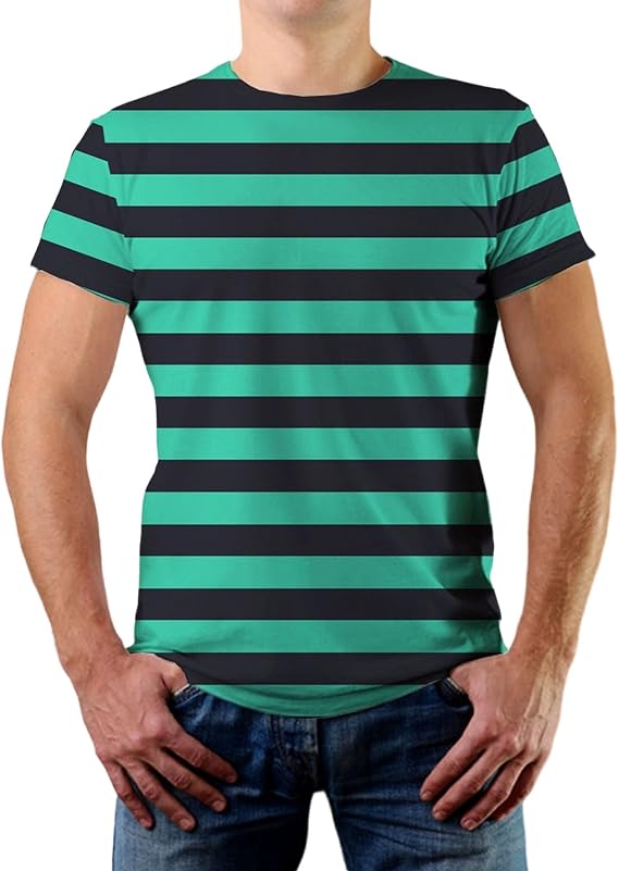 Mens Striped Shirt Short Sleeve Casual Crewneck Basic Shirt Color Block Stretch Summer Beach Pullover Tees T-Shirt