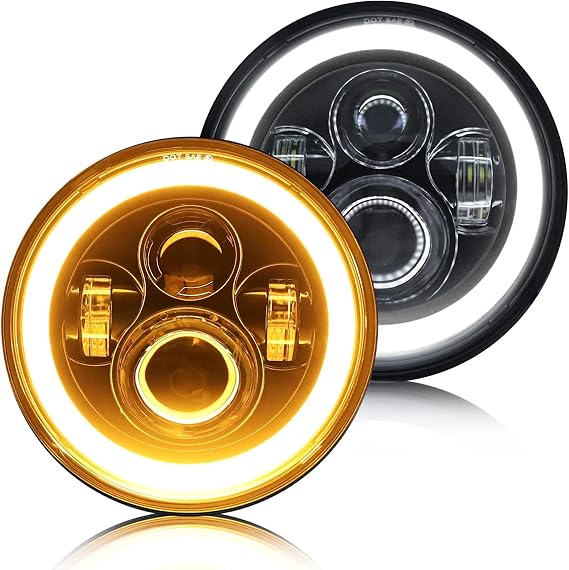 7 inch Headlight Round 2pc Projector 7 inch Halo Headlight H6024 DOT Approved Hi/Lo Beam DRL Amber Turn Signal Compatible with Jeep Wrangler JK TJ CJ Compatible with Chevy and miata