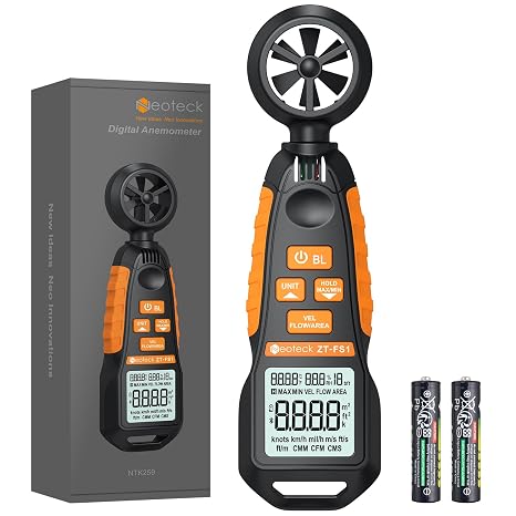 Neoteck Anemometer Wind Meter Tests Wind Speed and Airflow with 6 Velocity Measuring Units Backlight CFM Meter Measure Humidity and Temperature for HVAC Shooting Drone Driving Sailing Home Vent