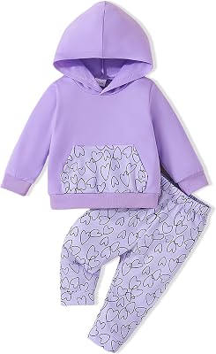 2-3T Girl Clothes Toddler Baby Girl Clothes 2 Years Old Little Girl Sweatshirt Fall Outfit Top Shirt Winter Little Girls Clothing Pants Set Sweatpants Overall Outfit  Hoddies PurpleHeart