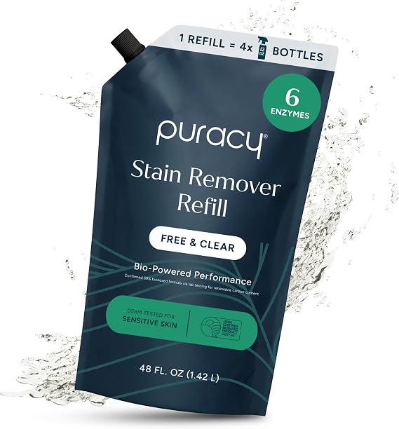 Puracy Stain Remover, Travel and Laundry Stain Cleaner for Clothes, Baby Essentials, Kids Stains, Oil and Fabric Spot Cleaner, (Stain Remover Spray, 48 fl oz)
