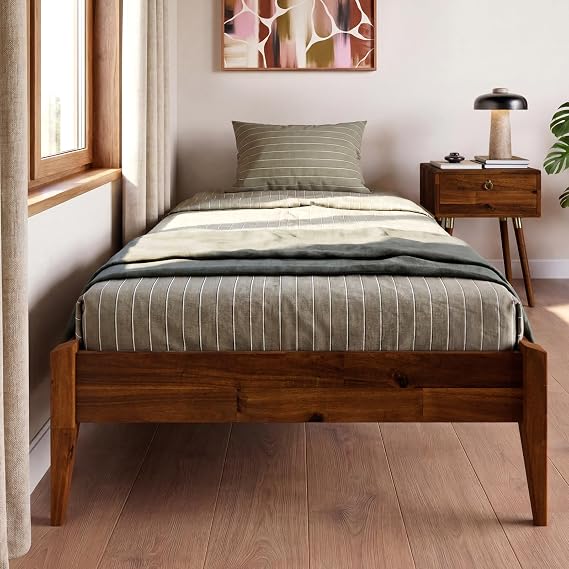 Bme Dinkee 15" Solid Wood Platform Bed Frame Without Headboard - Japanese Joinery Bed Frame - Modern & Minimalist Style - Wood Slat Support - Easy Assembly - No Box Spring Needed - Chocolate, Twin