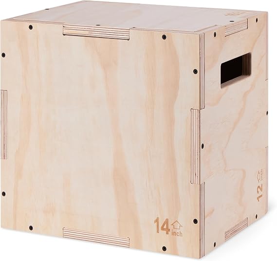 Amazon Basics 3-in-1 Wooden Plyo Box, Non-Slip Plyometric Jump Box with Three Heights for Home Gym Workout, Easy Assembly