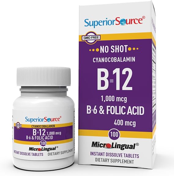 Superior Source No Shot B-12 1,000 mcg, B-6, Folic Acid 400 mcg, 100 Ct