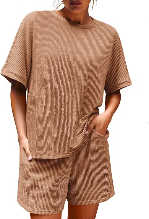 Imily Bela Womens 2 Piece Outfits 2025 Oversized Summer Short Sets Casual Beach Ribbed Short Sleeve Matching Set