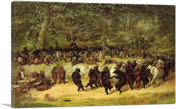 ARTCANVAS The Bear Dance 1850 Canvas Art Print Stretched Framed Painting Picture Poster Giclee Wall Decor by William Holbrook Beard - 18" x 12" (1.50" Deep)