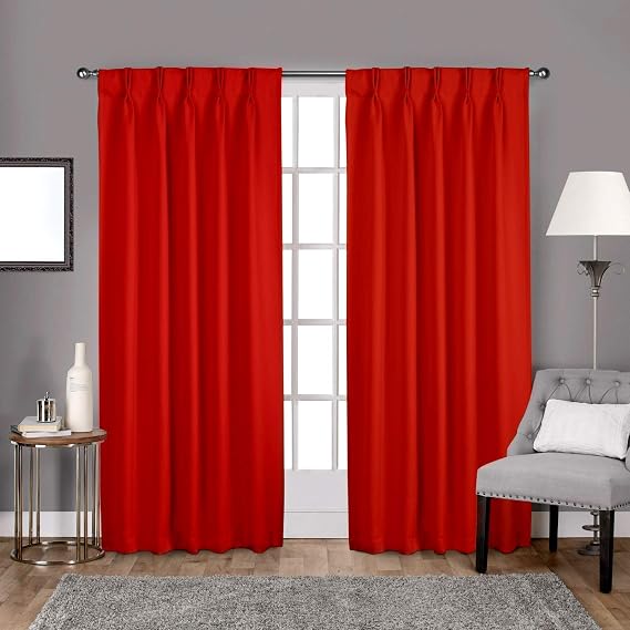 KEMCO Double Pinch Pleat Blackout Curtains 100% Polyester Thermal Insulated Room Darkening Window Panels (Blood Red, 30 Inch Wide by 45 Inch Long- 1 Panel)