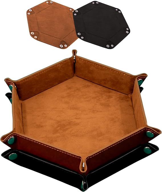SIQUK 2 Pcs Dice Tray PU Leather Dice Trays Folding Hexagon Dices Holder