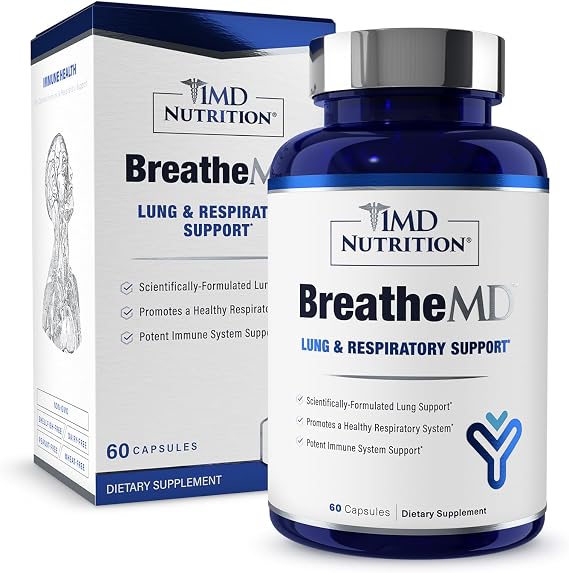 1MD Nutrition BreatheMD | Lung and Respiratory Support Supplement | Promotes a Healthy Immune System | with Elderberry, Chromium, and NAC | 60 Ct.