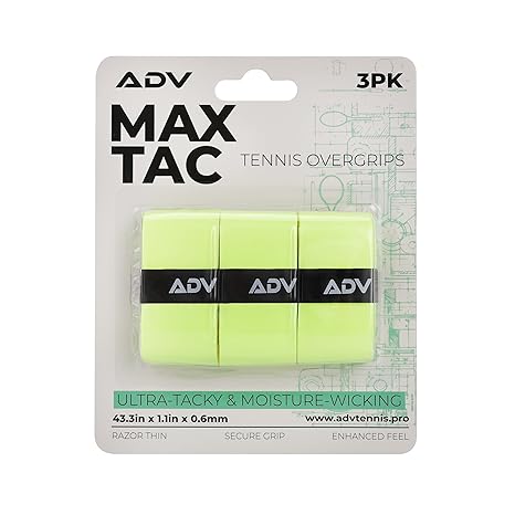 ADV MaxTac Tennis Overgrip, Tacky Moisture-Wicking Grip (Volt, 3-Pack)