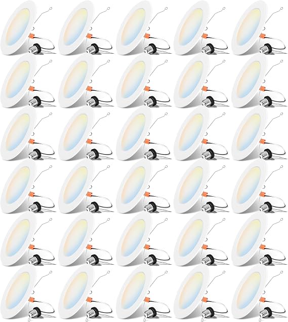LVWIT LED Recessed Light 6inch 30 Pack White,5CCT,10W=120W,Dimmable Downlight with E26,Retro Fit Ceiling Light Fixtures
