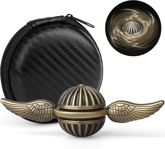 Sphere Fidget Spinner for Kids Adults, Metal Brass Orb Ball Toy for Stress Relief, Desk Decor for School Office, Birthday Stocking Stuffer Gift, Sensory Toy for Boys Girls (with Premium Case)