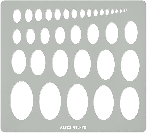 Aleks Melnyk No.210 Metal Ellipse Template, Stencil, Geometric Template, Ellipse Master, Art Oval Tool, Isometric Drawing, Lapidary, Cabochons, Geometric Ruler, Jewelry Oval