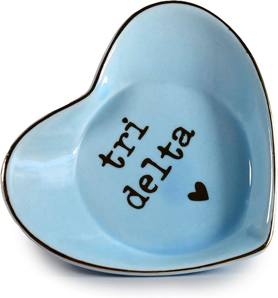 Sorority Shop Delta Delta Delta Jewelry Dish - Heart-Shaped High-gloss finish Ceramic tray with Gold Detailing, Multi-Function Ceramic Ring Dish for Home or Office, Ideal for Jewelry and Keys