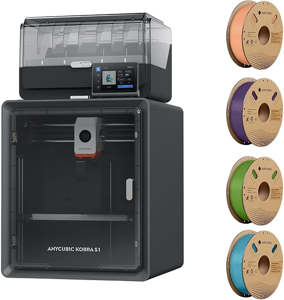 Bundle Anycubic Kobra S1 Combo Multicolor 3D Printer + ANYCUBIC PLA Filament 1.75mm 4KG, Peach Pink, Interstellar Violet, Tropical Turquoise, Spring Leaf