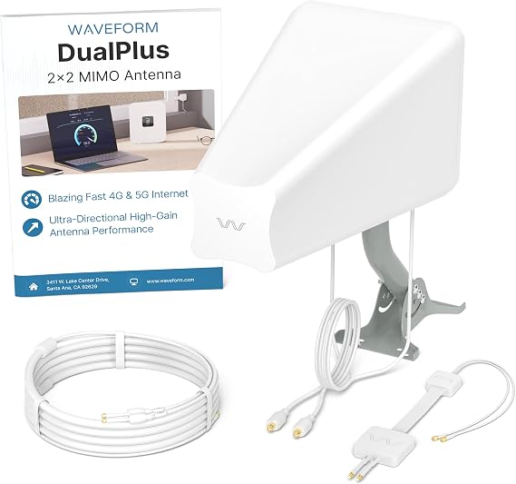 Waveform DualPlus: 2x2 MIMO Ultra-Directional Log Periodic Antenna | External Antenna for 4G/5G Routers & Gateways | for EE, Three, O2 and Vodafone | 20’ SMA Cable, Window Entry, Pole Mount