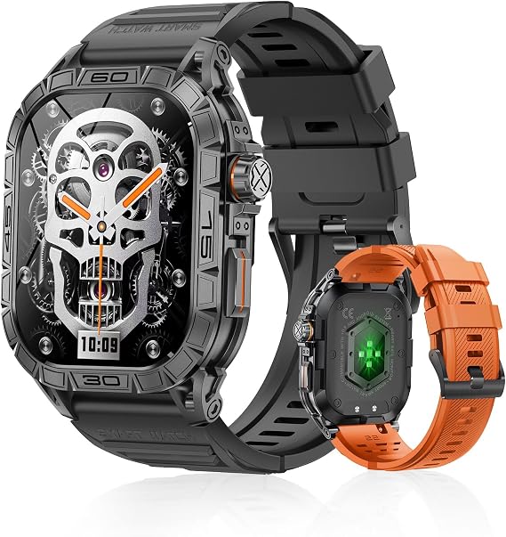 Military Smart Watch for Men, 1.96" AMOLED Smartwatch with Bluetooth Make/Answer Calls,IP68 Waterproof/Heart Rate/Sleep Tracker/100 Sport Modes, Fitness Watch Compatible Android iOS, 2 Wristbands