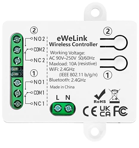 DieseRC 2 Channels WiFi Smart Switch, AC 90V-250V 220V Passive Output Relay Module Ewelink APP WiFi Control Compatible with Alexa/Google Home, Inching/Self-Locking Switch