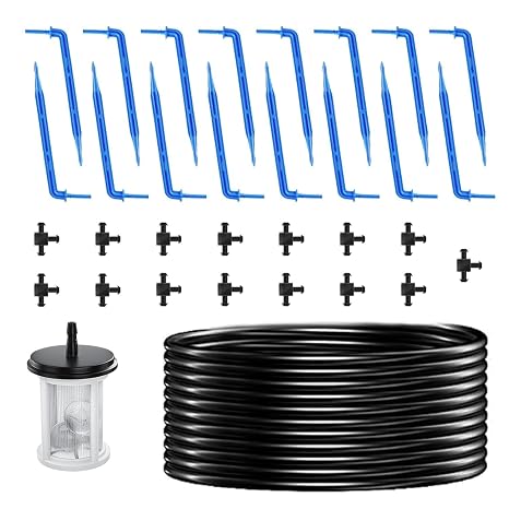 Solar Drip Irrigation Kit Accessories, 49FT Tubing, 15 Drippers
