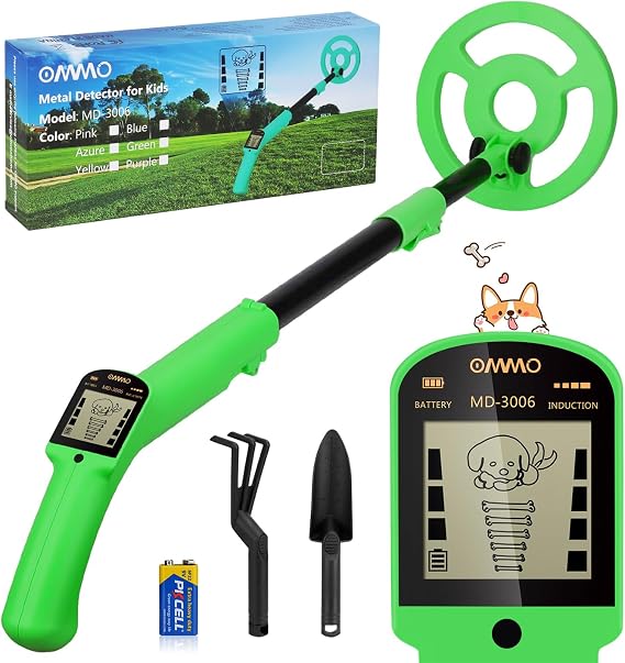 OMMO Metal Detector Kids, Lightweight Children Metal Detector, Green