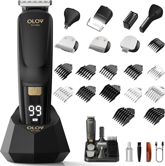 Beard Trimmer Men, All-in-One Waterproof Cordless Beard Trimmer & Grooming Kit – Electric Shaver for Face, Nose, Body, Mustache with Hair Clippers & Nose Trimmer Attachments