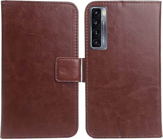 Color Design PU Wallet Flip Leather with Card Slots Cover Skin Protection Case TPU Silicone Shell for TCL 20L / 20 Lite / 20S / 20L+ / 20L Plus 6.67" (Brown)