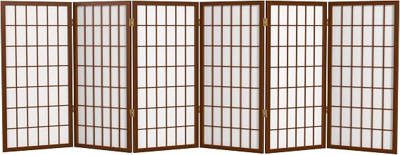 3 ft. Short Window Pane Shoji Screen - Walnut - 6 Panels