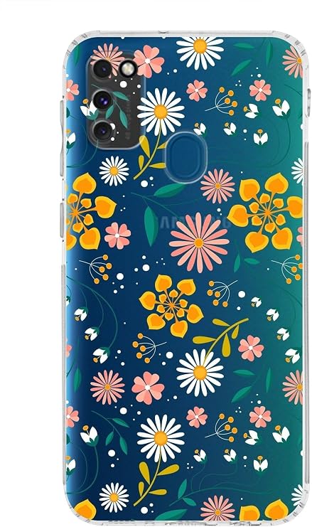 PrintiFy Samsung Galaxy M21 Uyumlu Kamera Korumalı Kapak Çiçek Tasarımlı Şeffaf Kılıf