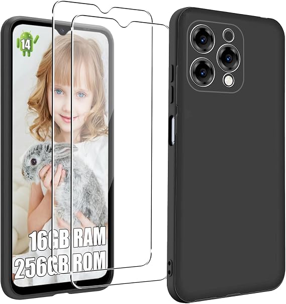 KZIOACSH Case for DOOGEE N55 Pro, Flexible Ultra Slim Drop Protection Anti-Scratch Rugged Phone Cover Silky-Soft Touch Matte TPU Shockproof Bumper Cover with 2 Tempered Glass Screen Protector Black