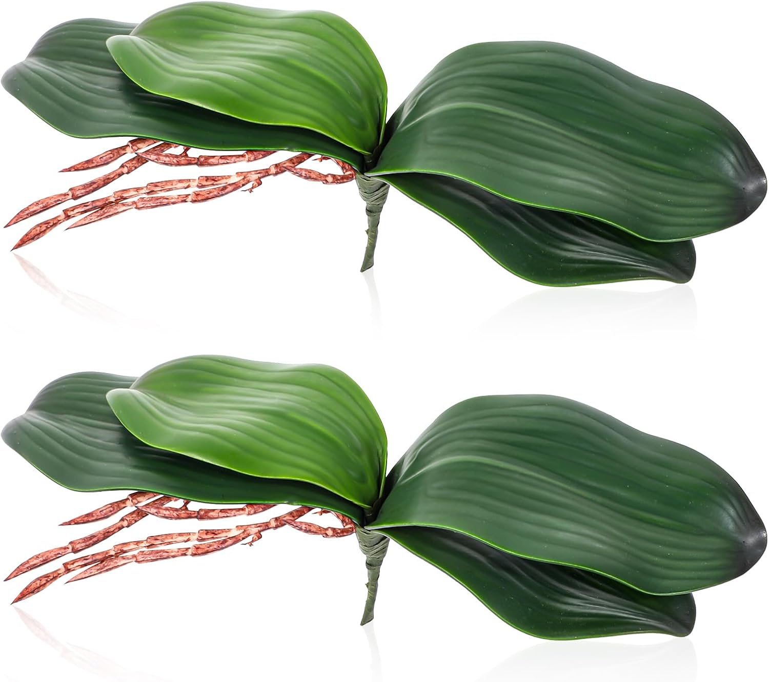 2 Pcs Fake Orchids Leaves, Real Touch Artificial Phalaenopsis Stems, 8 Inch 20 cm Green Latex Plastic Cymbidium Foliage Lifelike Silk Orchid Leaf Plants for Flower Arrangements Pot Decor