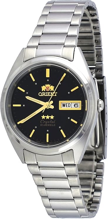 Orient #fab00005b Men's 3 Star Stainless Steel Black Dial Day Date Automatic Watch