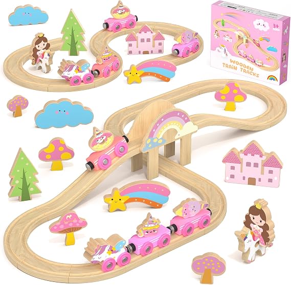 Wooden Train Set, Train Track Gifts for 3 4 5 6 Year Old（38 PCS）