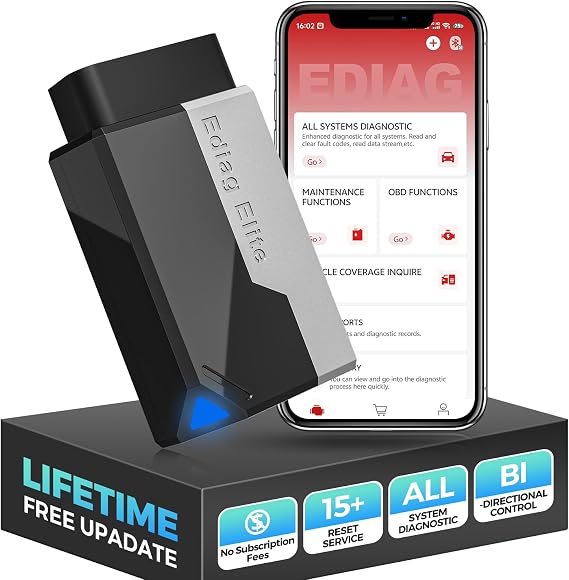 KINGBOLEN EDIAG Elite OBD2 Diagnostic Device Bluetooth Car Reader with Full System 15 Resets and Active Test Vehicle Performance Test for iPhone & Android FCA and Can FD Lifetime Updates.