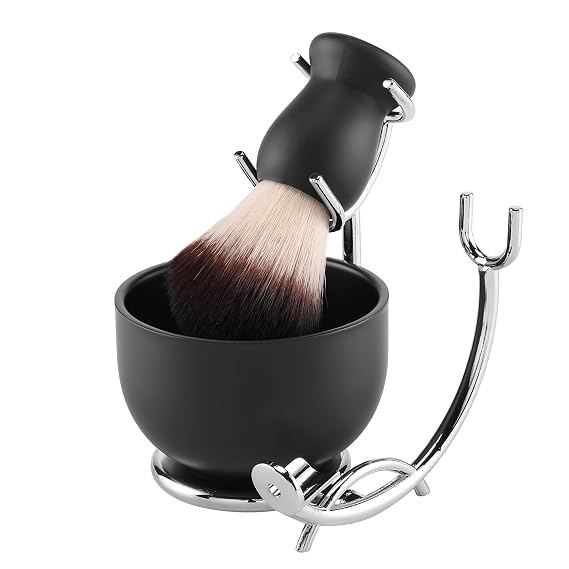 Shaving Brush Set with Black Solid Wood Handle, Shaving Kit for Men Includes Shaving Brush, Dia 3.1 inches Stainless Steel Shaving Bowl & Shaving Stand Wet Shaving Gifts for Men