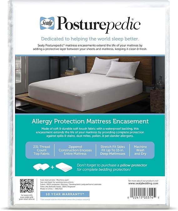 Sealy Posturepedic Allergy Protection Zippered Mattress Protector, Twin