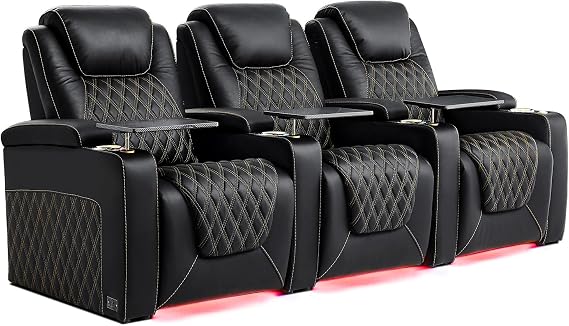 Weilianda Home Theater Seating, Top Grain Leather Movie Recliner Sofa