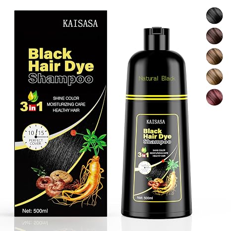 KAISASA Black Hair Dye Shampoo 3-in-1 Hair Colour Shampoo for Men and Women Natural Black Hair Colour to Cover Grey Hair (Black)