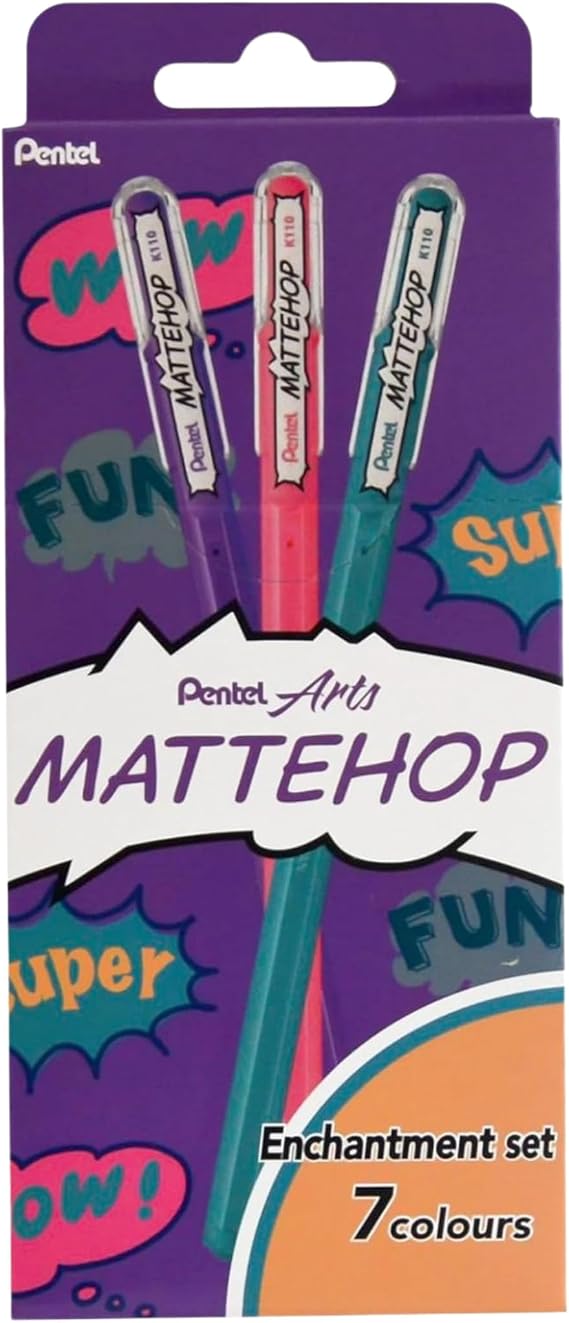 Pentel MATTEHOP Enchantment Color Gel Pen Set Box, 7 Colors (K110-V7STC)