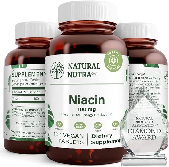 Natural Nutra Niacin Supplement for Energy,100 mg, 100 Tablets