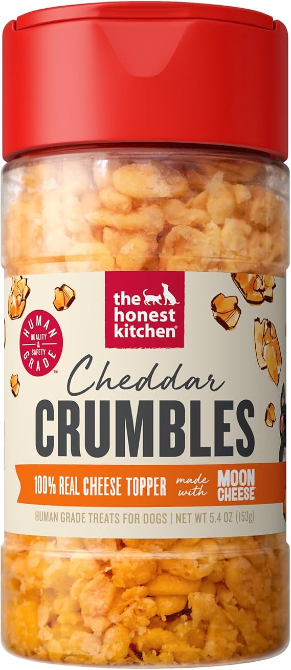 The Honest Kitchen Cheddar Crumbles 100% Real Chese Topper Made with Moon Cheese 5.4 oz Canister
