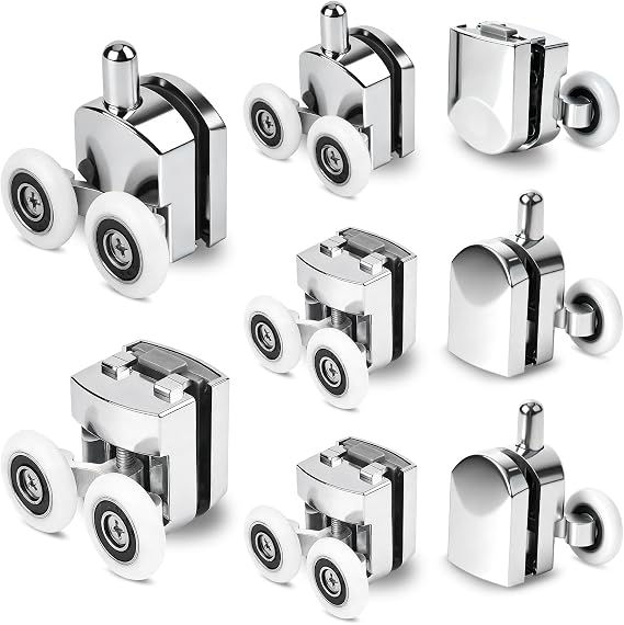 8 Pcs 23mm Shower Door Wheels Curved Shower Door Rollers Replacement Bathroom Runners Screen Rollers for Enclosures, Fits 4-6mm Glass with Anti-Collision Block (4 Top and 4 Bottom Wheels)