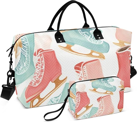 Duffel Bag for Traveling, Ice Skete Seamless Gym Bags with Multiple Interior Pockets for Women Men Toiletry Purse Included 20.5x 1.9 x 13.8