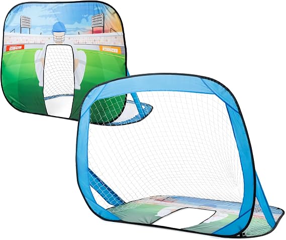 Powerplay 2 in 1 Pop Up Goal and Sports Net, Football, Cricket, Handball, Hockey and More, Training Set for Kids, Includes Pegs and Bag, Indoor and Outdoor Sports